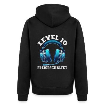 Level 10 Freigeschaltet Gaming Geburtstag PC - Unisex Premium Bio Zip Hoodie - Schwarz - Hinten - Nico (187cm)