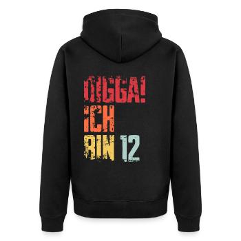 12. Geburtstag 12 Jahre Geschenk Spruch - Unisex Premium Bio Zip Hoodie - Schwarz - Hinten - Nico (187cm)