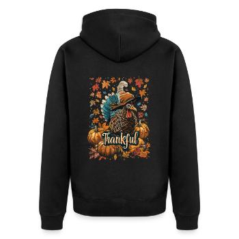 Dankbares Gobble Wobble Thanksgiving - Unisex Premium Bio Zip Hoodie - Schwarz - Hinten - Nico (187cm)