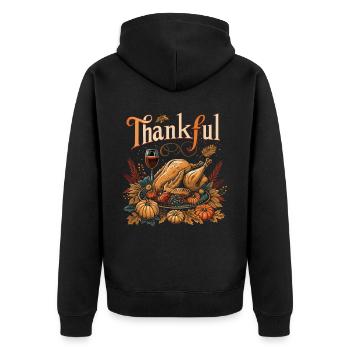 Dankbares Gobble Wobble Thanksgiving - Unisex Premium Bio Zip Hoodie - Schwarz - Hinten - Nico (187cm)