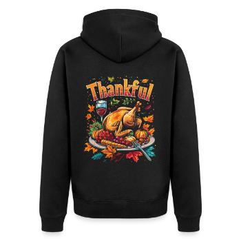 Grateful Gobble Wobble Thanksgiving - Unisex Premium Organic Zip Hoodie - black - Back - Nico (187cm)