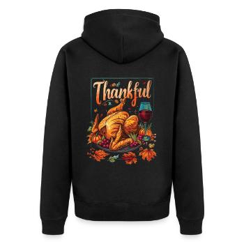 Grateful Gobble Wobble Thanksgiving - Unisex Premium Organic Zip Hoodie - black - Back - Nico (187cm)