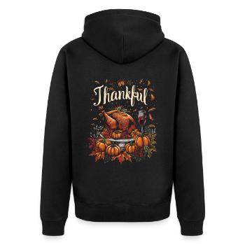 Grateful Gobble Wobble Thanksgiving - Unisex Premium Organic Zip Hoodie - black - Back - Nico (187cm)