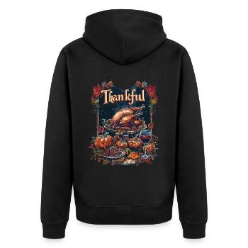 Grateful Gobble Wobble Thanksgiving - Unisex Premium Organic Zip Hoodie - black - Back - Nico (187cm)