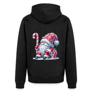 Gemütlicher Weihnachtsmann Mit Zuckerstange Und - Unisex Premium Bio Zip Hoodie - Schwarz - Hinten - Nico (187cm)