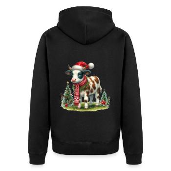 Weihnachtliche Kuh Mit Mütze Und Schal - Unisex Premium Bio Zip Hoodie - Schwarz - Hinten - Nico (187cm)