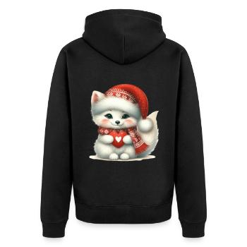 Niedlicher Weihnachtsfuchs Mit Herz - Unisex Premium Bio Zip Hoodie - Schwarz - Hinten - Nico (187cm)