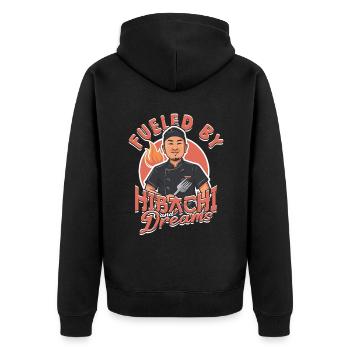 Hibachi Fueled By Hibachi And Dreams - Unisex Premium Bio Zip Hoodie - Schwarz - Hinten - Nico (187cm)
