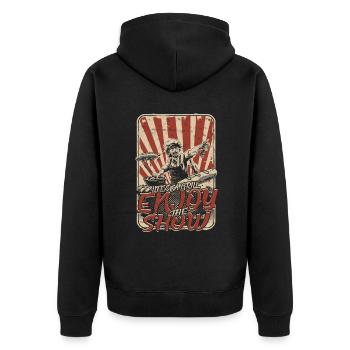 Hibachi Life's A Grill Enjoy The Show - Unisex Premium Bio Zip Hoodie - Schwarz - Hinten - Nico (187cm)