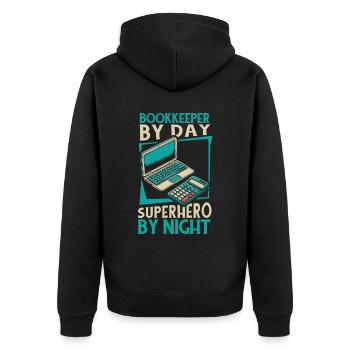 Buchhalter - Unisex Premium Bio Zip Hoodie - Schwarz - Hinten - Nico (187cm)