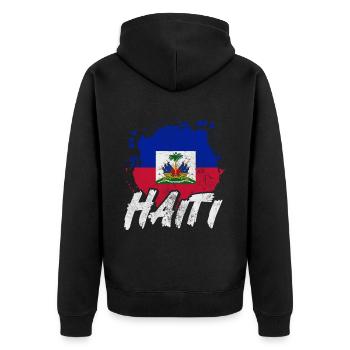Haiti - Unisex Premium Bio Zip Hoodie - Schwarz - Hinten - Nico (187cm)
