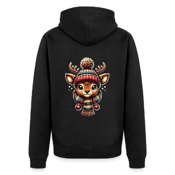 Vintage Weihnachten Rentier Design Schneeflocken - Unisex Premium Bio Zip Hoodie - Schwarz - Hinten - Nico (187cm)