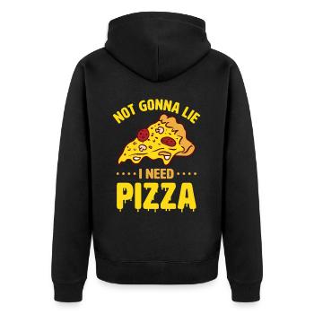 Funny pizza saying - Unisex Premium Organic Zip Hoodie - black - Back - Nico (187cm)