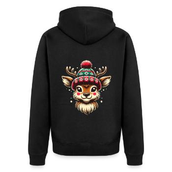 Vintage Weihnachten Rentier Design - Unisex Premium Bio Zip Hoodie - Schwarz - Hinten - Nico (187cm)