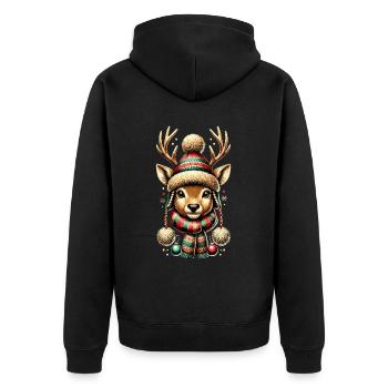 Niedliches Rentier Mit Mütze Weihnachten Vintage - Unisex Premium Bio Zip Hoodie - Schwarz - Hinten - Nico (187cm)