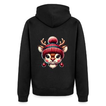Bezauberndes Vintage Design Mit Rentier - Unisex Premium Bio Zip Hoodie - Schwarz - Hinten - Nico (187cm)