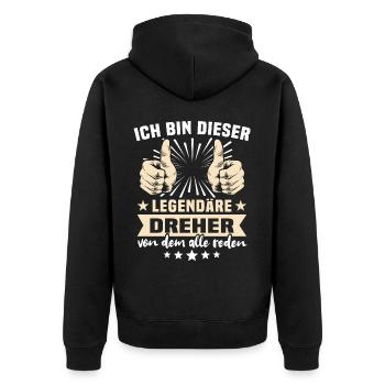 Dreher Sprüche - Unisex Premium Bio Zip Hoodie - Schwarz - Hinten - Nico (187cm)