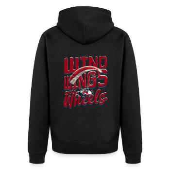 Paramotoring Wind Wings And Wheels - Unisex Premium Organic Zip Hoodie - black - Back - Nico (187cm)