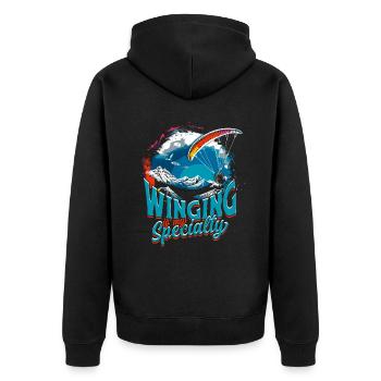 Paramotoring Motorschirm Winging Is My Speciality - Unisex Premium Bio Zip Hoodie - Schwarz - Hinten - Nico (187cm)