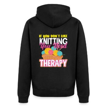 Wenn Du Stricken Nicht Magst Brauchst Du Therapie - Unisex Premium Bio Zip Hoodie - Schwarz - Hinten - Nico (187cm)