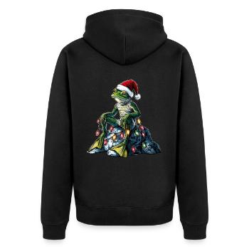 Frosch auf Felsen sitzend Cottagecore Goblincore - Unisex Premium Bio Zip Hoodie - Schwarz - Hinten - Nico (187cm)