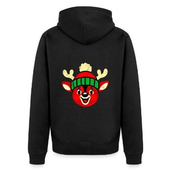 Vintage Weihnachten Rentier Design Mit Schnee - Unisex Premium Bio Zip Hoodie - Schwarz - Hinten - Nico (187cm)