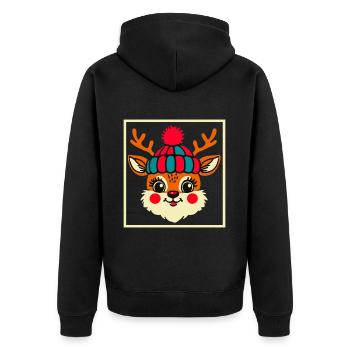 Bezauberndes Vintage Design Mit Rentier Und Schnee - Unisex Premium Bio Zip Hoodie - Schwarz - Hinten - Nico (187cm)