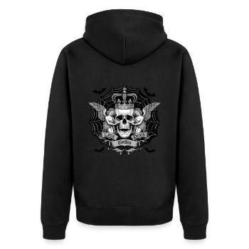 Gothic Tattooed Frau mit Kunstwerk und Rosen - Unisex Premium Bio Zip Hoodie - Schwarz - Hinten - Nico (187cm)