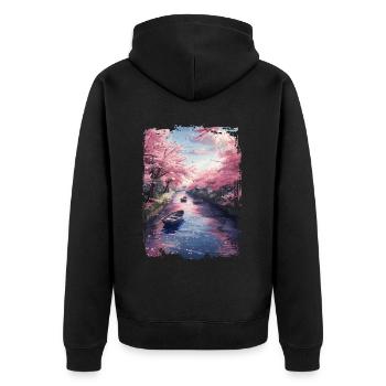 Japan - Unisex Premium Bio Zip Hoodie - Schwarz - Hinten - Nico (187cm)