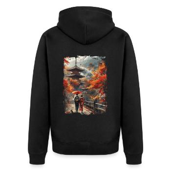 Japan - Unisex Premium Bio Zip Hoodie - Schwarz - Hinten - Nico (187cm)