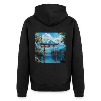 Japan - Unisex Premium Bio Zip Hoodie - Schwarz - Hinten - Nico (187cm)