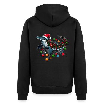 Mosasaurus Dinosaur Santa Hat Xmas - Unisex Premium Organic Zip Hoodie - black - Back - Nico (187cm)