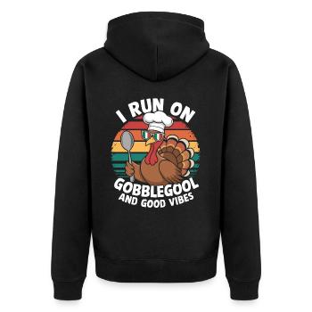 Truthahn-tag Thanksgiving Day Gobblegool - Unisex Premium Bio Zip Hoodie - Schwarz - Hinten - Nico (187cm)