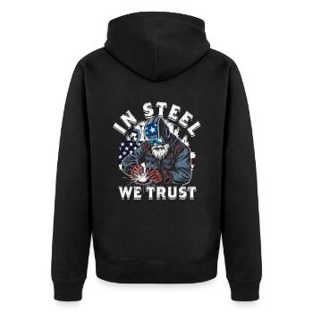 Welder Welding Professional In Steel We trust - Unisex Premium Organic Zip Hoodie - black - Back - Nico (187cm)