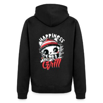 Hibachi Happiness Is A Hot Grill - Unisex Premium Bio Zip Hoodie - Schwarz - Hinten - Nico (187cm)