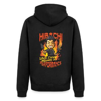 Hibachi Where Every Meal Is A Performance - Unisex Premium Bio Zip Hoodie - Schwarz - Hinten - Nico (187cm)