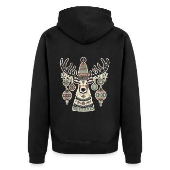 aWeihnachtlicher Hirsch Im Vintage-Cottagecore-Sti - Unisex Premium Bio Zip Hoodie - Schwarz - Hinten - Nico (187cm)