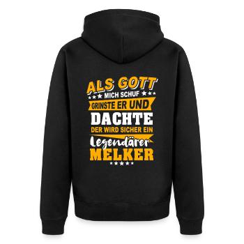 Melker Sprüche - Unisex Premium Bio Zip Hoodie - Schwarz - Hinten - Nico (187cm)