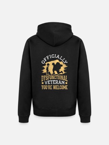 Veteran Medicated Dysfunctional - Unisex Premium Organic Zip Hoodie - black
