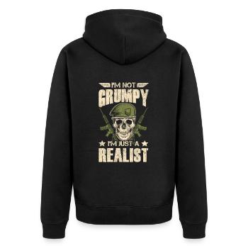 Veteran Medicated Dysfunctional - Unisex Premium Bio Zip Hoodie - Schwarz - Hinten - Nico (187cm)
