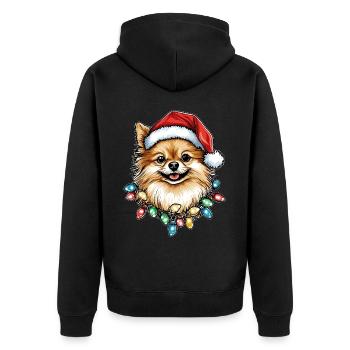 Pomeranian Hund Weihnachten Hut Xmas - Unisex Premium Bio Zip Hoodie - Schwarz - Hinten - Nico (187cm)