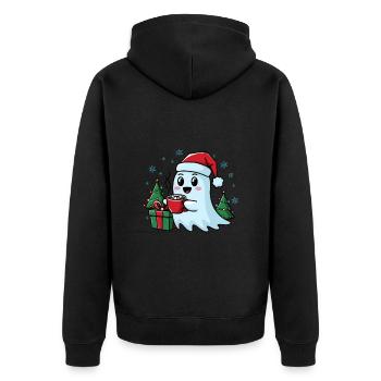 Weihnachtlicher Geist Mit Kakao Und Weihnachtsbaum - Unisex Premium Bio Zip Hoodie - Schwarz - Hinten - Nico (187cm)