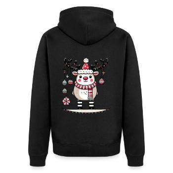 Niedliches Rentier Mit Weihnachtskugeln - Unisex Premium Bio Zip Hoodie - Schwarz - Hinten - Nico (187cm)