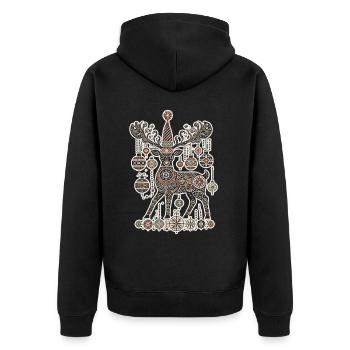 Weihnachtlicher Vintage-Cottagecore Rentierzauber - Unisex Premium Bio Zip Hoodie - Schwarz - Hinten - Nico (187cm)