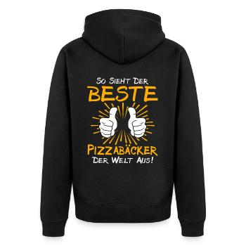 Pizzabäcker Geschenkidee - Unisex Premium Bio Zip Hoodie - Schwarz - Hinten - Nico (187cm)