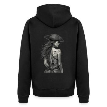 Vintage Piraten Abenteuer Kunstwerk - Unisex Premium Bio Zip Hoodie - Schwarz - Hinten - Nico (187cm)