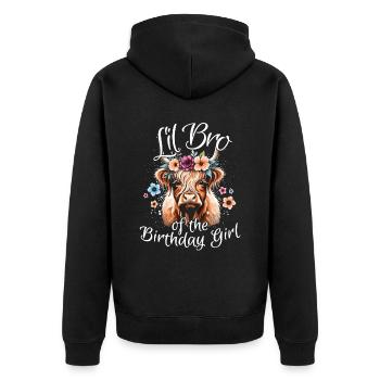 Lil Bro Of The Birthday Girl - Unisex Premium Organic Zip Hoodie - black - Back - Nico (187cm)
