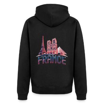 Frankreich Paris Eiffelturm Bonjour - Unisex Premium Bio Zip Hoodie - Schwarz - Hinten - Nico (187cm)