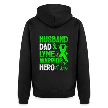 Wear Green Lyme Disease Awareness - Unisex Premium Organic Zip Hoodie - black - Back - Nico (187cm)