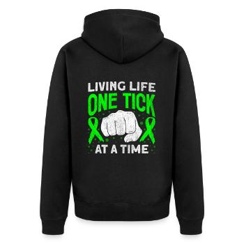 Wear Green Lyme Disease Awareness - Unisex Premium Organic Zip Hoodie - black - Back - Nico (187cm)